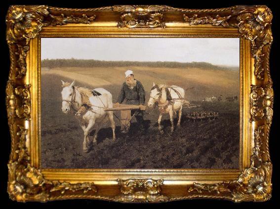 framed  Ilia Efimovich Repin Tolstoy fields, ta009-2